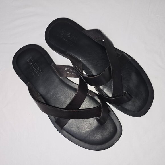 Mercanti Fiorentini Black Italian Leather Belted Toe Loop Sandals Men's Size 13 - Picture 2 of 7
